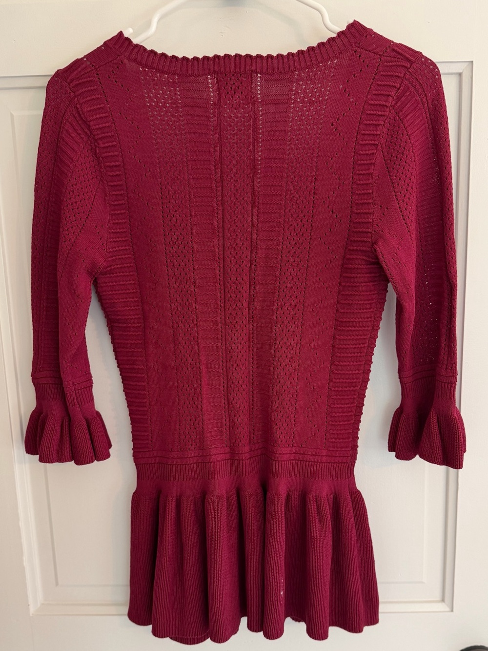 Torn by Ronny Kobo Burgundy Pointelle Knit Peplum Top Small - Picture 5 of 6